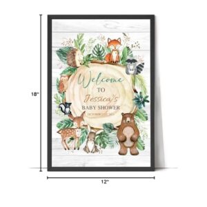 Tacoki Personalized Woodland Baby Shower Welcome Sign Poster, Welcome Sign Art, Baby Shower Sign, Woodland Animals Baby Shower Canvas, Custom Baby Shower Wall Art Poster Canvas, Home Decor