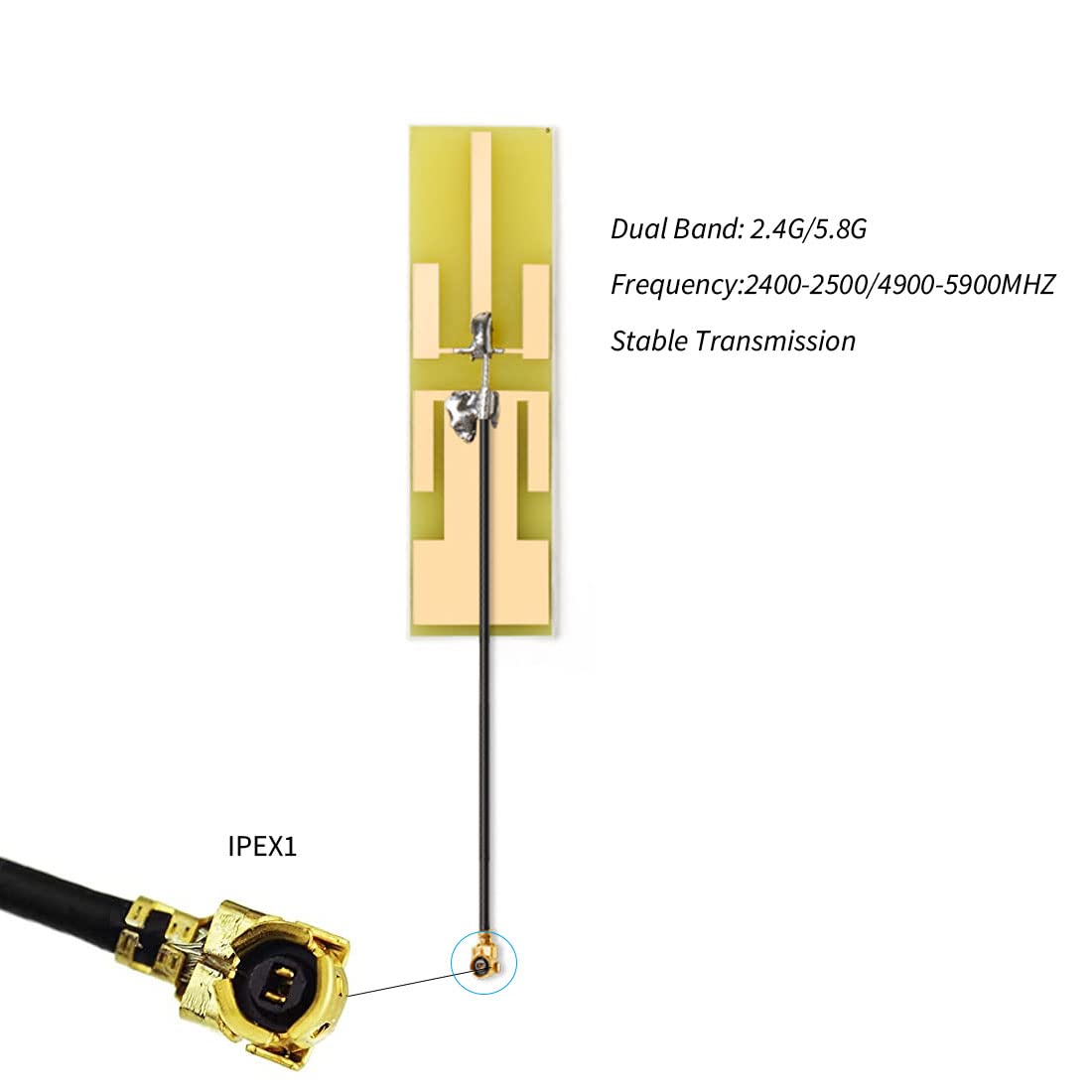 8dBi 2.4GHz 5.8GHz Dual Band WiFi Antenna IPEX Internal Antenna RG1.13 Cable for Mini PCIe Card- 2Pack