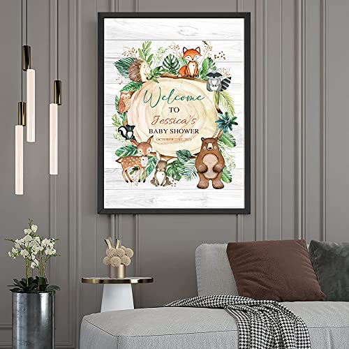 Tacoki Personalized Woodland Baby Shower Welcome Sign Poster, Welcome Sign Art, Baby Shower Sign, Woodland Animals Baby Shower Canvas, Custom Baby Shower Wall Art Poster Canvas, Home Decor