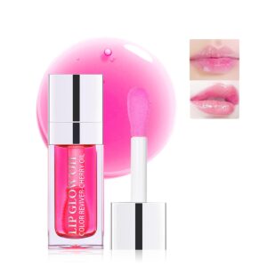 Aaiffey Hydrating Plumping Lip Glow Oil Moisturizing Lip Tint Transparent Oil Lip Care Non-sticky Glossy Lip Glow Fresh Texture Primer Lip Balm (Raspberry)