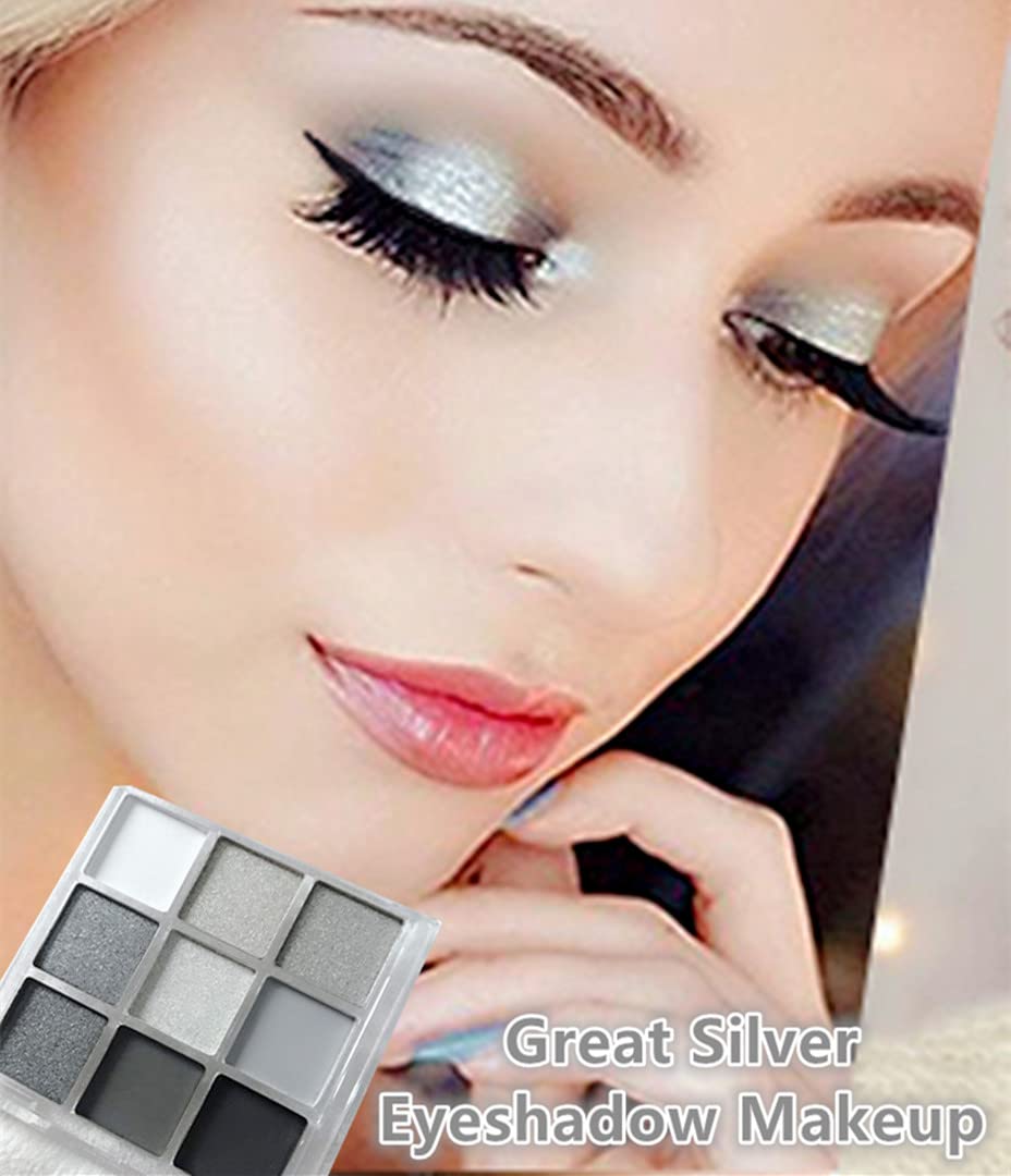 Go Ho Black/Silver Smokey Eyeshadow Palette,White Eye Black Eye Shadow Palette,9 Colors Matte&Shimmer Eye Makeup Palette,Grey White Eyeshadow Makeup,Waterproof Cool Shades Eyeshadow Palette