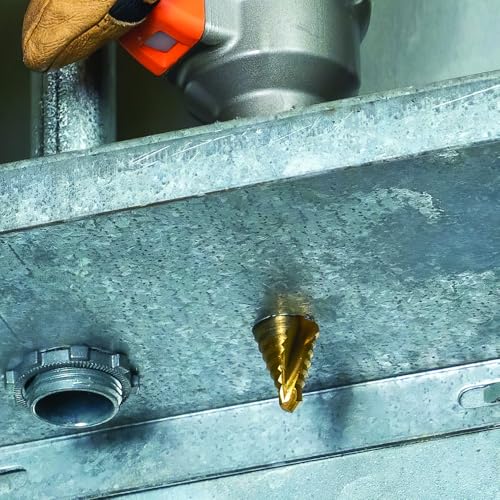 Klein Tools 25963 Step Drill Bit, 1/4 to 3/4-Inch, Spiral Double-Fluted, Cuts Thin Metal, Plastic, Aluminum, Wood, 1/4-Inch Hex Shank, VACO