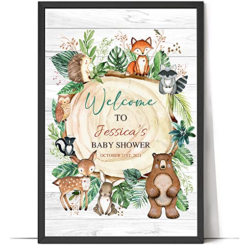 Tacoki Personalized Woodland Baby Shower Welcome Sign Poster, Welcome Sign Art, Baby Shower Sign, Woodland Animals Baby Shower Canvas, Custom Baby Shower Wall Art Poster Canvas, Home Decor