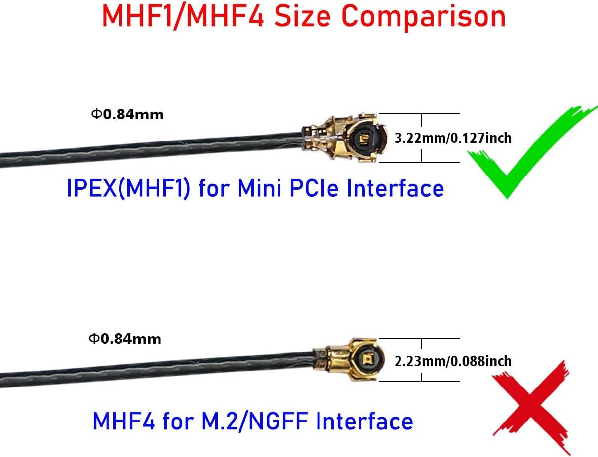 8dBi 2.4GHz 5.8GHz Dual Band WiFi Antenna IPEX Internal Antenna RG1.13 Cable for Mini PCIe Card- 2Pack