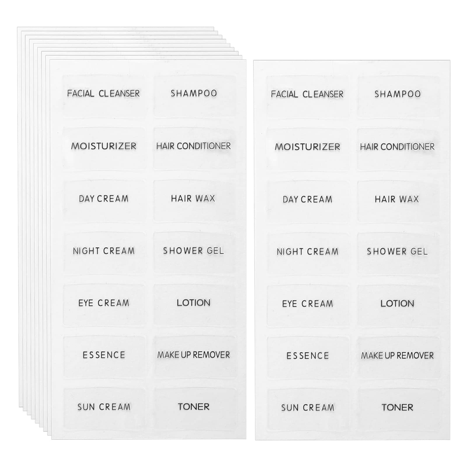 140pcs Clear Bathroom Labels Beauty Organization Labels Waterproof Body Wash Shampoo Dispenser Sticker Skin Care Bottle Stickers for Lotion Cream Cosmetic Travel Bottles Labels