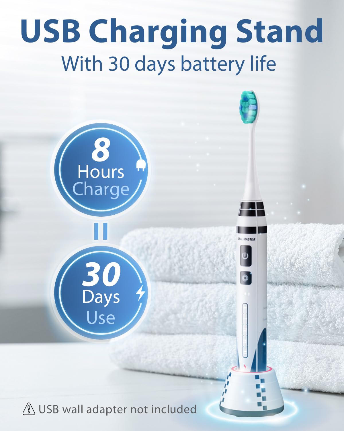 ORAL MASTER Electric Toothbrush for Adults, Sonic Rechargeable Toothbrush with 5 Modes and 42,000 VPM, 3 Brush Heads Travel Electric Toothbrush Fast Charge for 30 Days