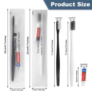 Xuezoioy Disposable Toothbrushes with Toothpaste Pack of 50,Individually Wrapped Disposable Travel Toothbrush Kit in Bulk for Homeless,Nursing Home,Shelter,Hotel,Charity(Black+White)