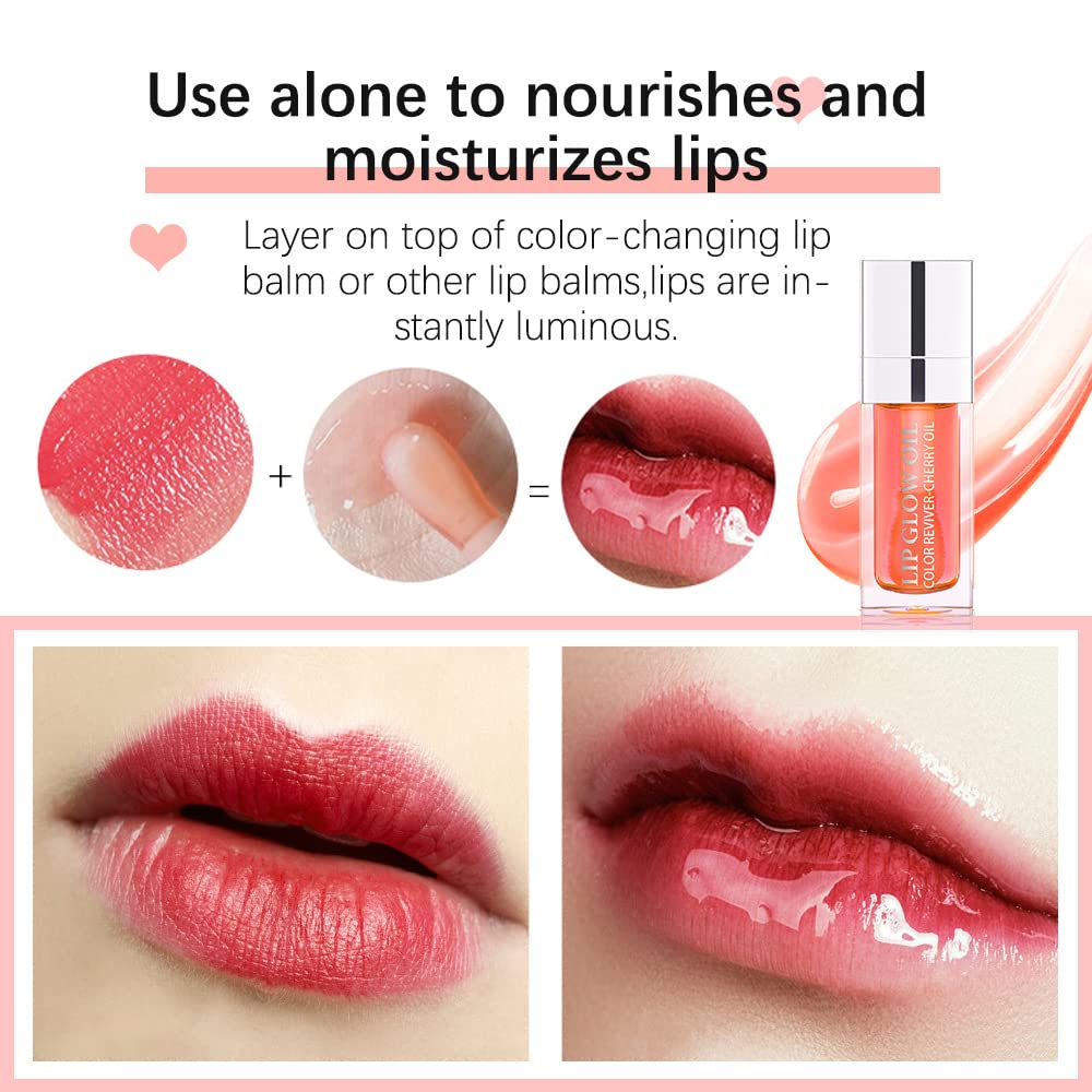 Aaiffey Hydrating Plumping Lip Glow Oil Moisturizing Lip Tint Transparent Oil Lip Care Non-sticky Glossy Lip Glow Fresh Texture Primer Lip Balm (Raspberry)