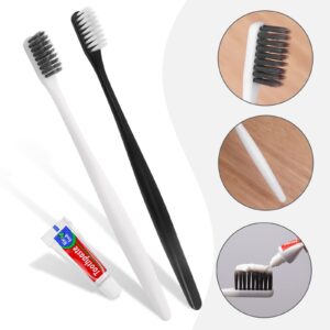 Xuezoioy Disposable Toothbrushes with Toothpaste Pack of 50,Individually Wrapped Disposable Travel Toothbrush Kit in Bulk for Homeless,Nursing Home,Shelter,Hotel,Charity(Black+White)