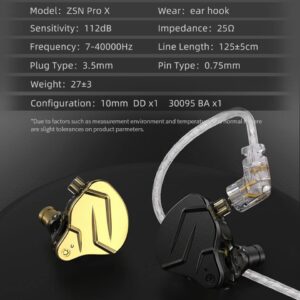 keephifi KZ ZSN Pro X Wired Ear Buds with Microphone,1BA+1DD Hybrid IEM Earphones Earbuds Punchy Bass,Comfortable Wearing, Detachable Cable for Audiophiles Musicians Singers Drummers(Gold,with Mic)