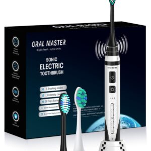 ORAL MASTER Electric Toothbrush for Adults, Sonic Rechargeable Toothbrush with 5 Modes and 42,000 VPM, 3 Brush Heads Travel Electric Toothbrush Fast Charge for 30 Days