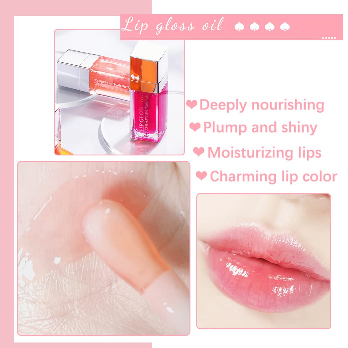 Aaiffey Hydrating Plumping Lip Glow Oil Moisturizing Lip Tint Transparent Oil Lip Care Non-sticky Glossy Lip Glow Fresh Texture Primer Lip Balm (Raspberry)