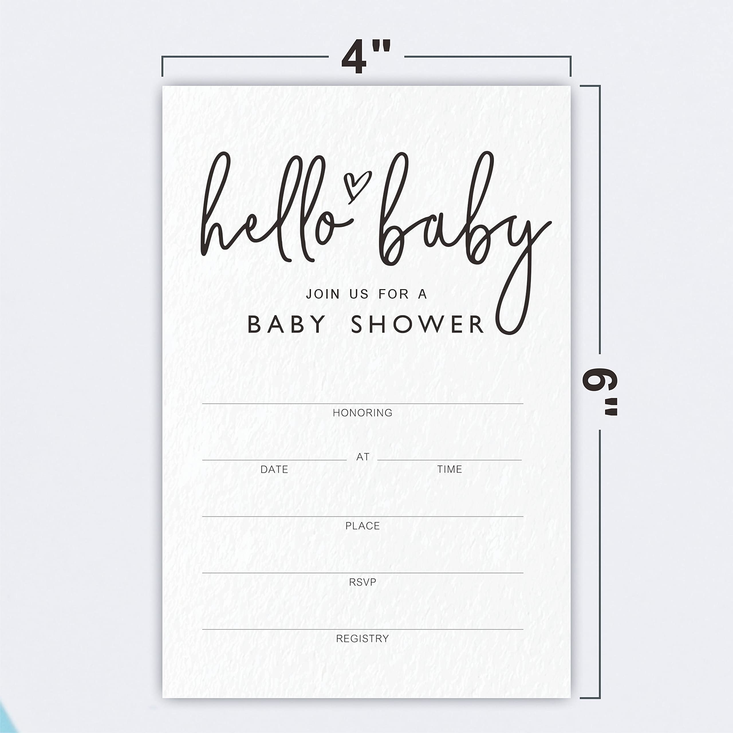 JCVUK Set of 25 Baby Shower Invitations with Envelopes, Diaper Raffle Tickets and Baby Shower Book Request Cards, Hello Baby, Modern Minimalist Theme Gender Reveal Party For Boys or Girls(YQKTZ-A09)