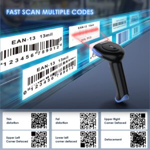 Eyoyo 2D Bluetooth Barcode Scanner Wireless, 2500mAh Handheld Cordless USB Wired QR Bar Code Reader for Library, Warehouse Inventory Compatible with iPad, Android Phone, iPhone, Laptop