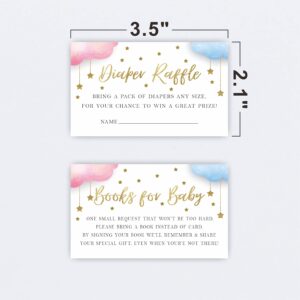 JCVUK Set of 25 Baby Shower Invitations with Envelopes, Diaper Raffle Tickets and Baby Shower Book Request Cards, Twinkle Twinkle Little Star, Gold Moon And Stars Theme Gender Reveal Party(YQKTZ-A06)