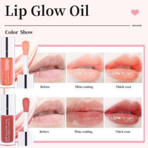 NewBang 2pcs Hydrating Lip Glow Oil Set Tinted Plumping Lip Care Gloss Balm Big Applicator Clear Transparent Toot Nourishing Non-sticky Moisturizing Glitter Shine Primer for Dry Lip Pink&Rosewood