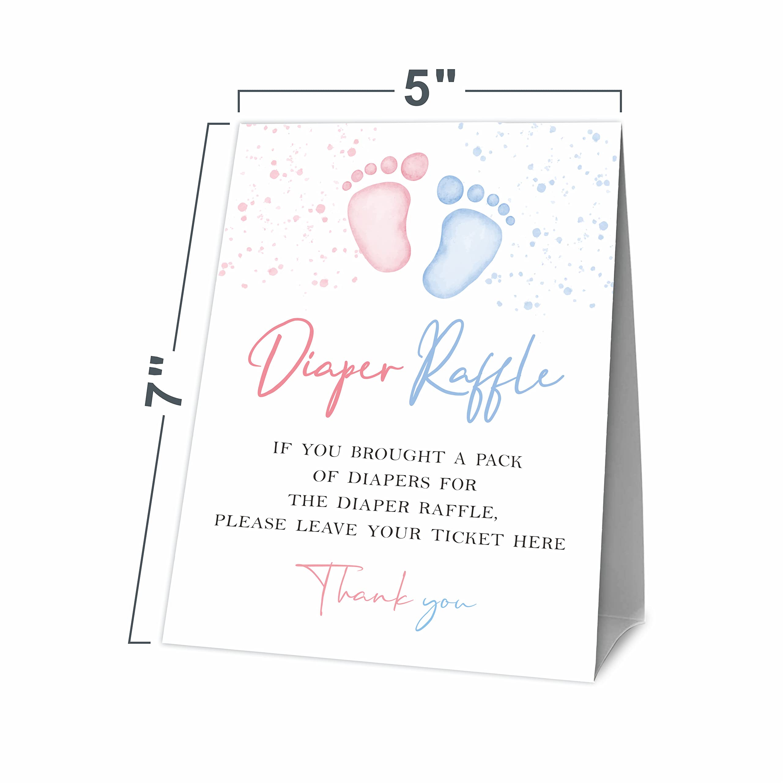 JCVUK Baby Shower Games, 1 Diaper Raffle Standing Sign with 50 Diaper Raffle Tickets, Baby Footprints Theme Gender Reveal Party Decorations and Supplies For Boys or Girls(LBLK-A03)