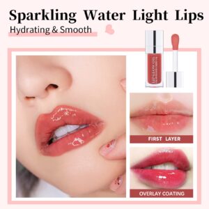 NewBang 2pcs Hydrating Lip Glow Oil Set Tinted Plumping Lip Care Gloss Balm Big Applicator Clear Transparent Toot Nourishing Non-sticky Moisturizing Glitter Shine Primer for Dry Lip Pink&Rosewood