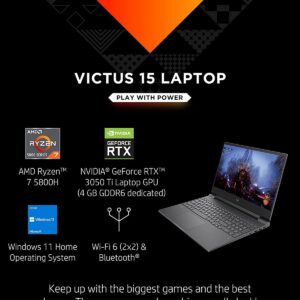 HP Victus Gaming Laptop, AMD Ryzen 7 5800H Processor, GeForce RTX 3050 Ti, 15.6" FHD 144Hz IPS Display, Webcam, WiFi 6, HDMI, Bluetooth, Enlarged Touchpad, Windows 11, Silver (64GB RAM | 1TB SSD)