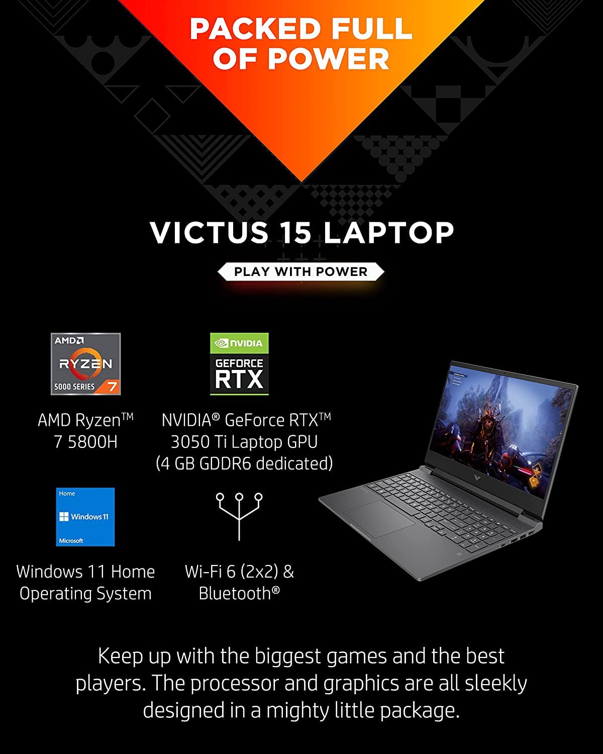 HP Victus Gaming Laptop, AMD Ryzen 7 5800H Processor, GeForce RTX 3050 Ti, 15.6" FHD 144Hz IPS Display, Webcam, WiFi 6, HDMI, Bluetooth, Enlarged Touchpad, Windows 11, Silver (64GB RAM | 1TB SSD)