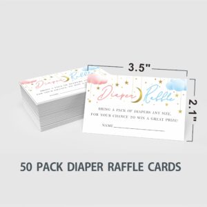 JCVUK Baby Shower Games, 1 Diaper Raffle Standing Sign with 50 Diaper Raffle Tickets, Twinkle Twinkle Little Star, Gold Moon and Stars Theme Gender Reveal Party Decorations and Supplies(LBLK-A05)