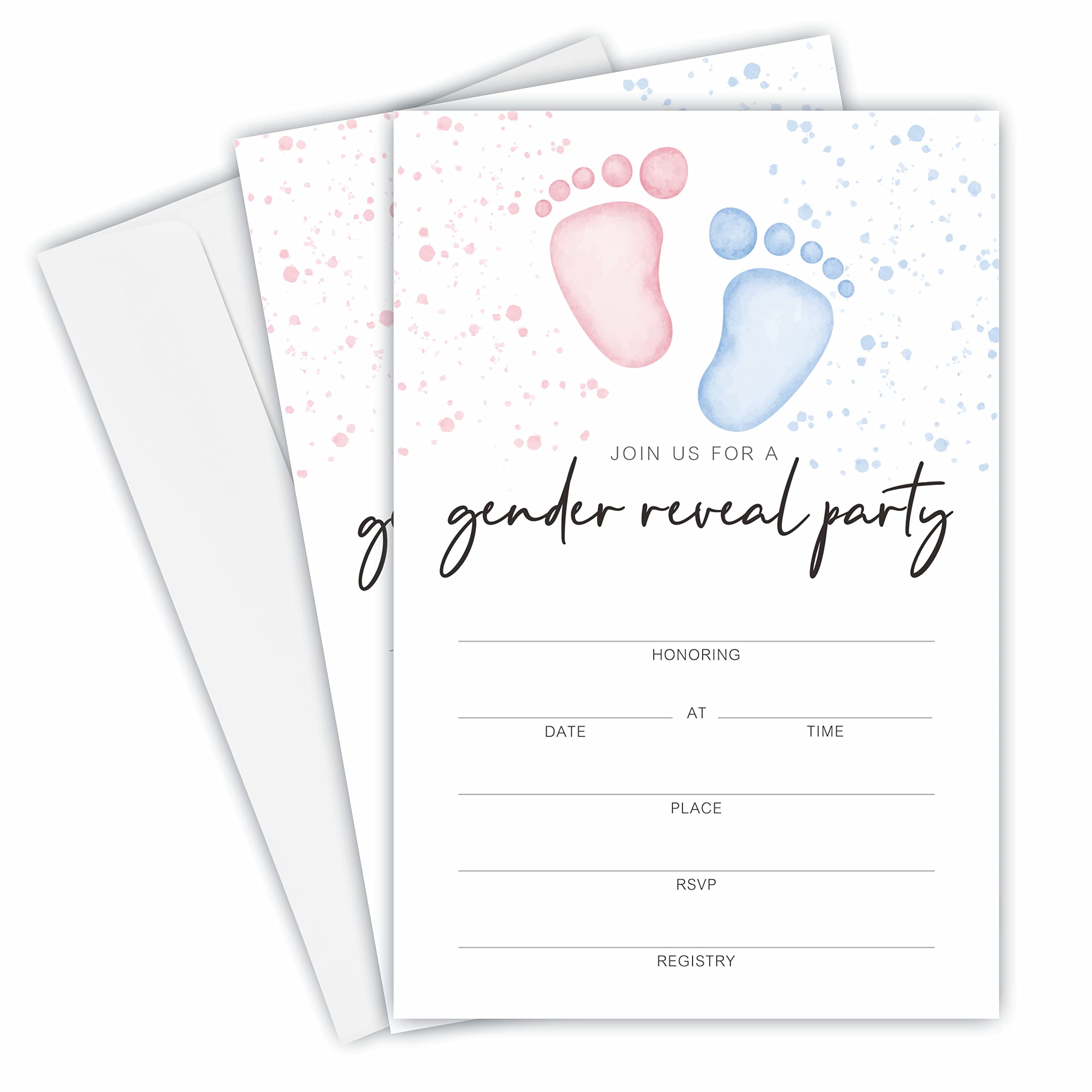 JCVUK Baby Shower Invitations, Baby Footprints Gender Reveal Invitation Cards With Envelopes(25 Pack), Baby Shower Decorations And Supplies For Boys Girls(YQK-A03)