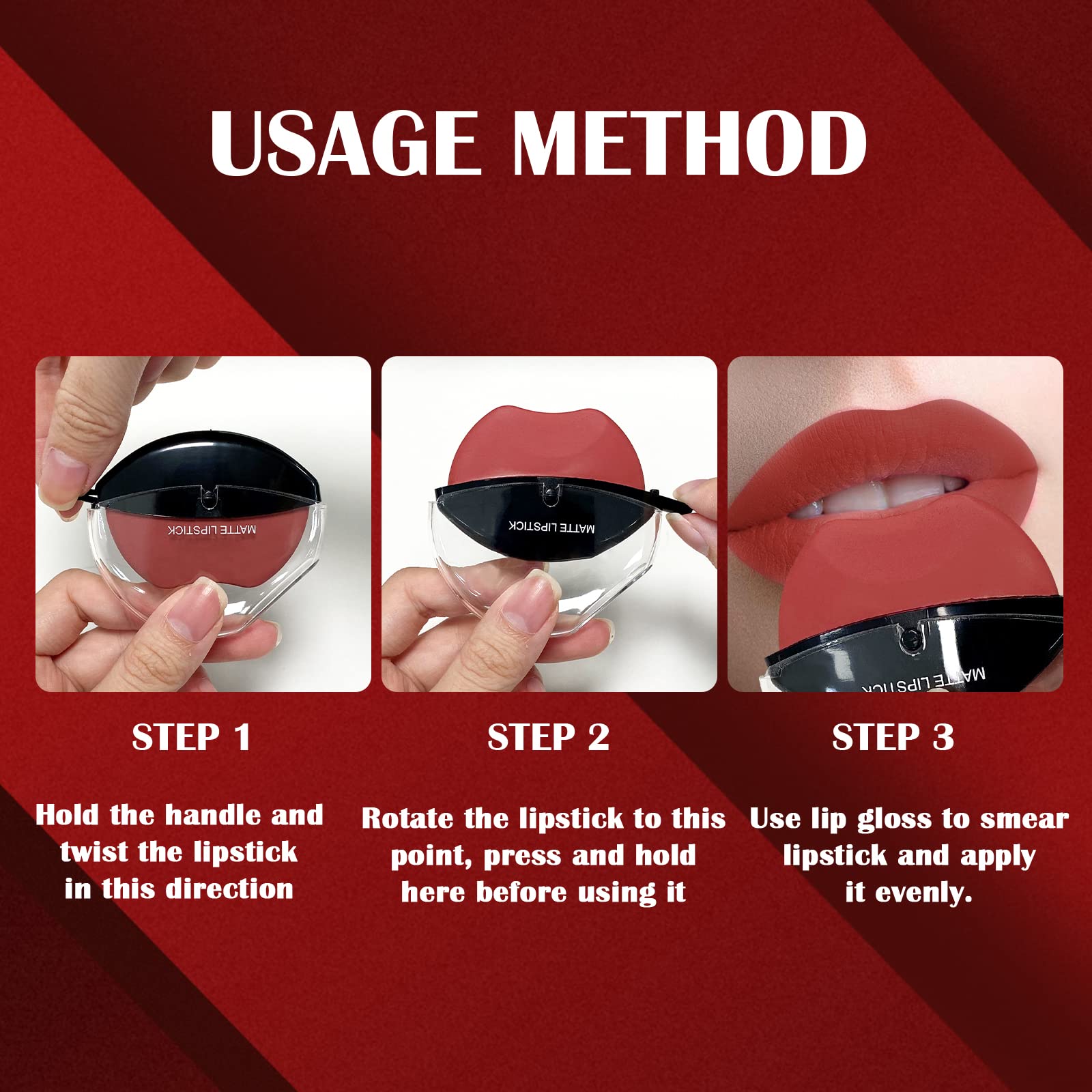 DAGEDA 3 Colors Matte Lipstick Set, Matte Velvet Lipstick Lip Shape Lazy Lipstick, Long Lasting High Pigmented Non-stick Cup Lip Gloss, Waterproof Easy to Color Lipstick Lazy Lip Makeup（Color C