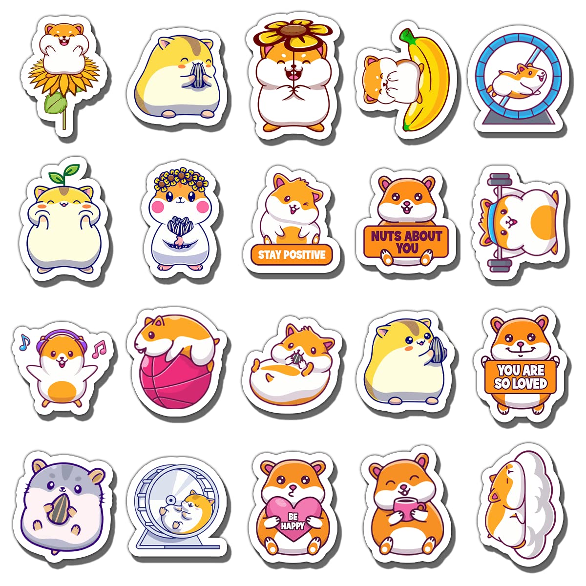 GOLEEX 20 Pack Pcs Hamster Waterproof Vinyl Sticker Cute Animal Stickers Items for Kids Boys Girls Teens Journaling Scrapbooking Decorations Water Bottle Phone Case Laptop Decals