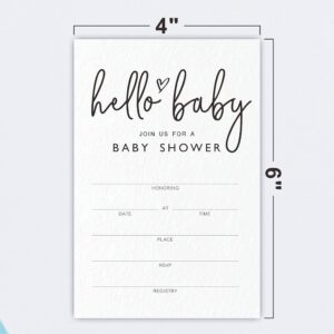 JCVUK Baby Shower Invitations, Hello Baby Gender Reveal Invitation Cards With Envelopes(25 Pack), Modern Minimalist Theme Baby Shower Decorations And Supplies For Boys or Girls(YQK-A09)