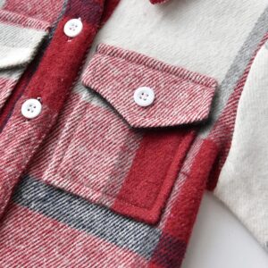 Little Kids Boys Girls Flannel Plaid Shirt Jacket Long Sleeve Lapel Button Down Pocketed Shirts Regular Fit Casual Fall Coat, White Red, 12-18 Months