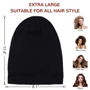 ingeware Silky Bonnet for Sleeping, Extra Large Satin Silky Hair Wrap for Sleeping Satin Lined Hair Bonnet Sleep Cap Skull Caps for Curly Hair Protection for Women Men (Black)