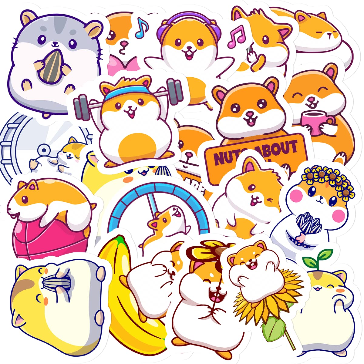 GOLEEX 20 Pack Pcs Hamster Waterproof Vinyl Sticker Cute Animal Stickers Items for Kids Boys Girls Teens Journaling Scrapbooking Decorations Water Bottle Phone Case Laptop Decals