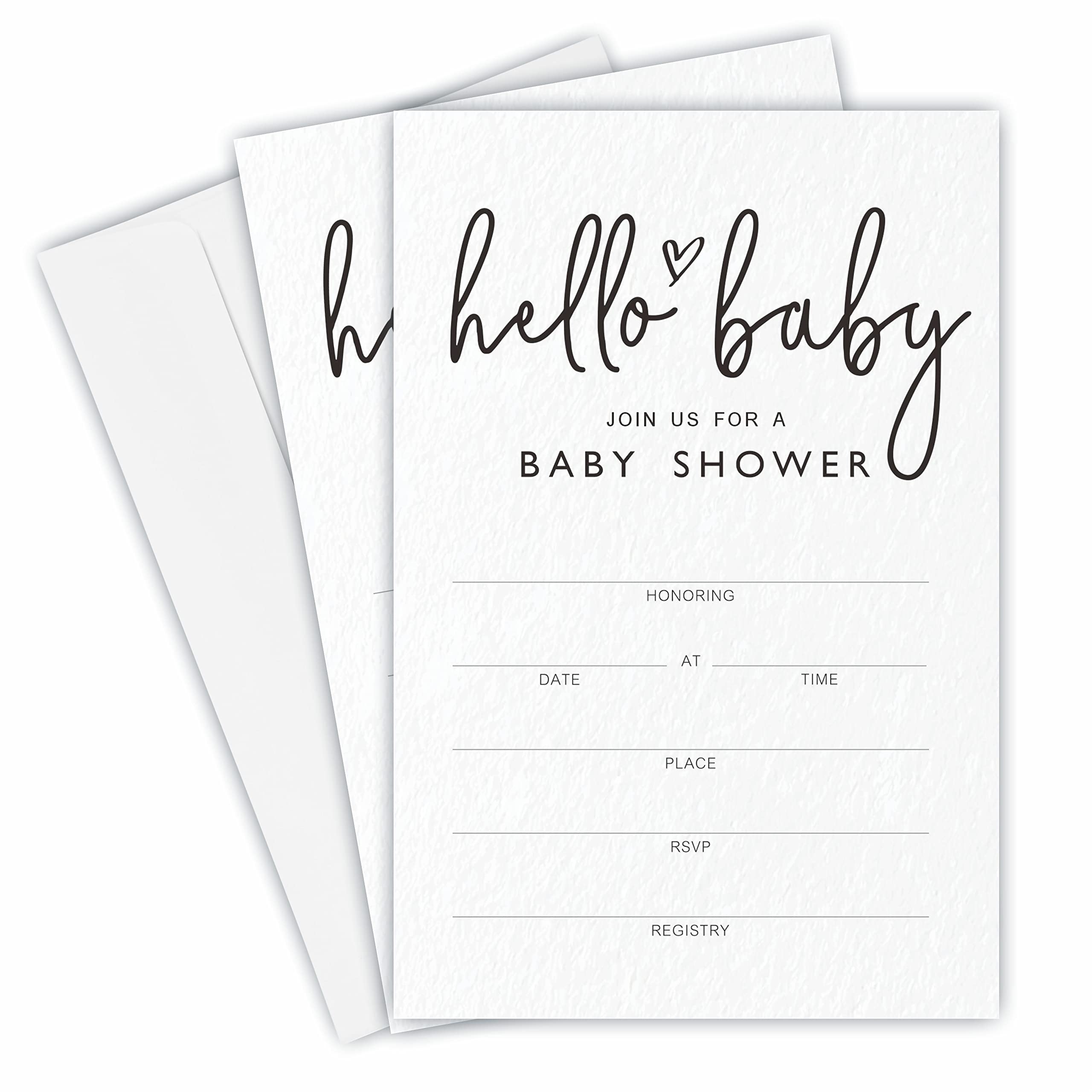 JCVUK Baby Shower Invitations, Hello Baby Gender Reveal Invitation Cards With Envelopes(25 Pack), Modern Minimalist Theme Baby Shower Decorations And Supplies For Boys or Girls(YQK-A09)