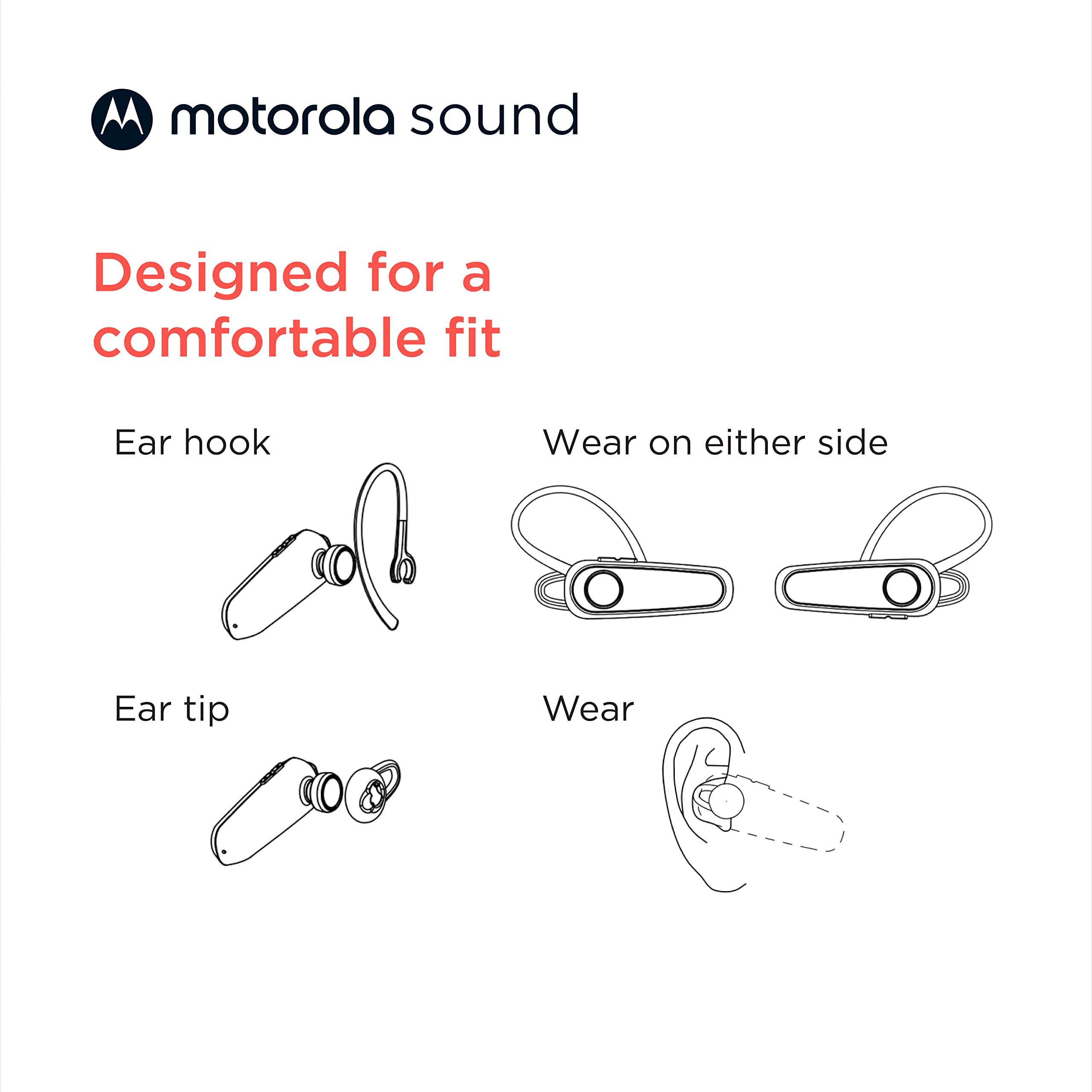 Motorola Sound HK126 Bluetooth Earpiece - in-Ear Wireless Mono Bluetooth Headset with 8-Hour Talk Time, Voice Assistant Compatible, Connects to 2 Devices - Lightweight Bluetooth Phone Earpiece