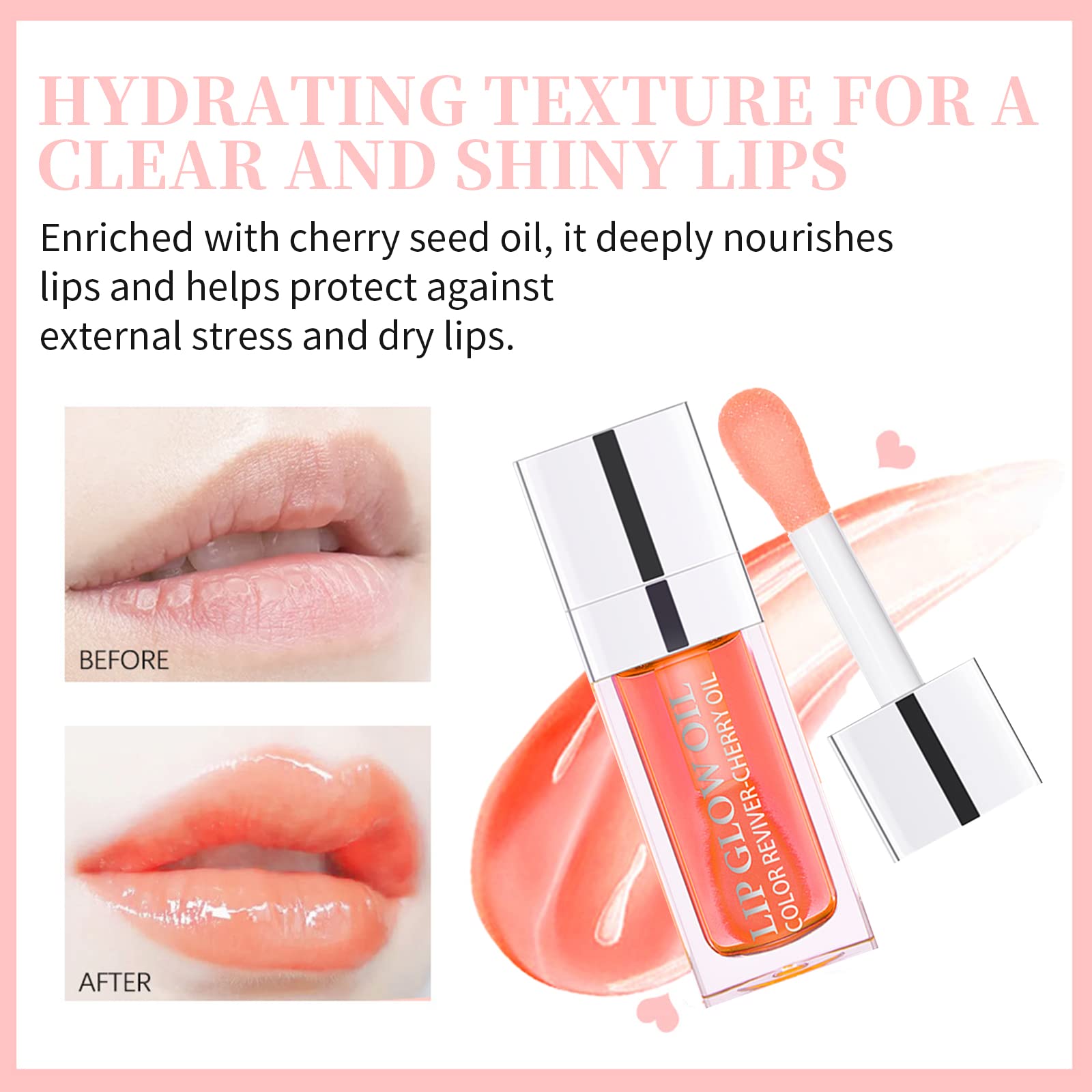 NewBang 2pcs Hydrating Lip Glow Oil Set Tinted Plumping Lip Care Gloss Balm Big Applicator Clear Transparent Toot Nourishing Non-sticky Moisturizing Glitter Shine Primer for Dry Lip Pink&Rosewood