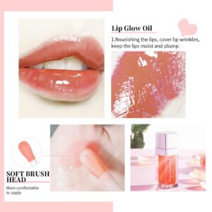 NewBang 2pcs Hydrating Lip Glow Oil Set Tinted Plumping Lip Care Gloss Balm Big Applicator Clear Transparent Toot Nourishing Non-sticky Moisturizing Glitter Shine Primer for Dry Lip Pink&Rosewood