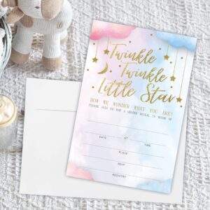 Baby Shower Invitations, Twinkle Twinkle Little Star Gender Reveal Invitation Cards With Envelopes(25 Pack), Gold Moon And Stars Theme Baby Shower Decorations And Supplies For Boys or Girls(YQK-A06)