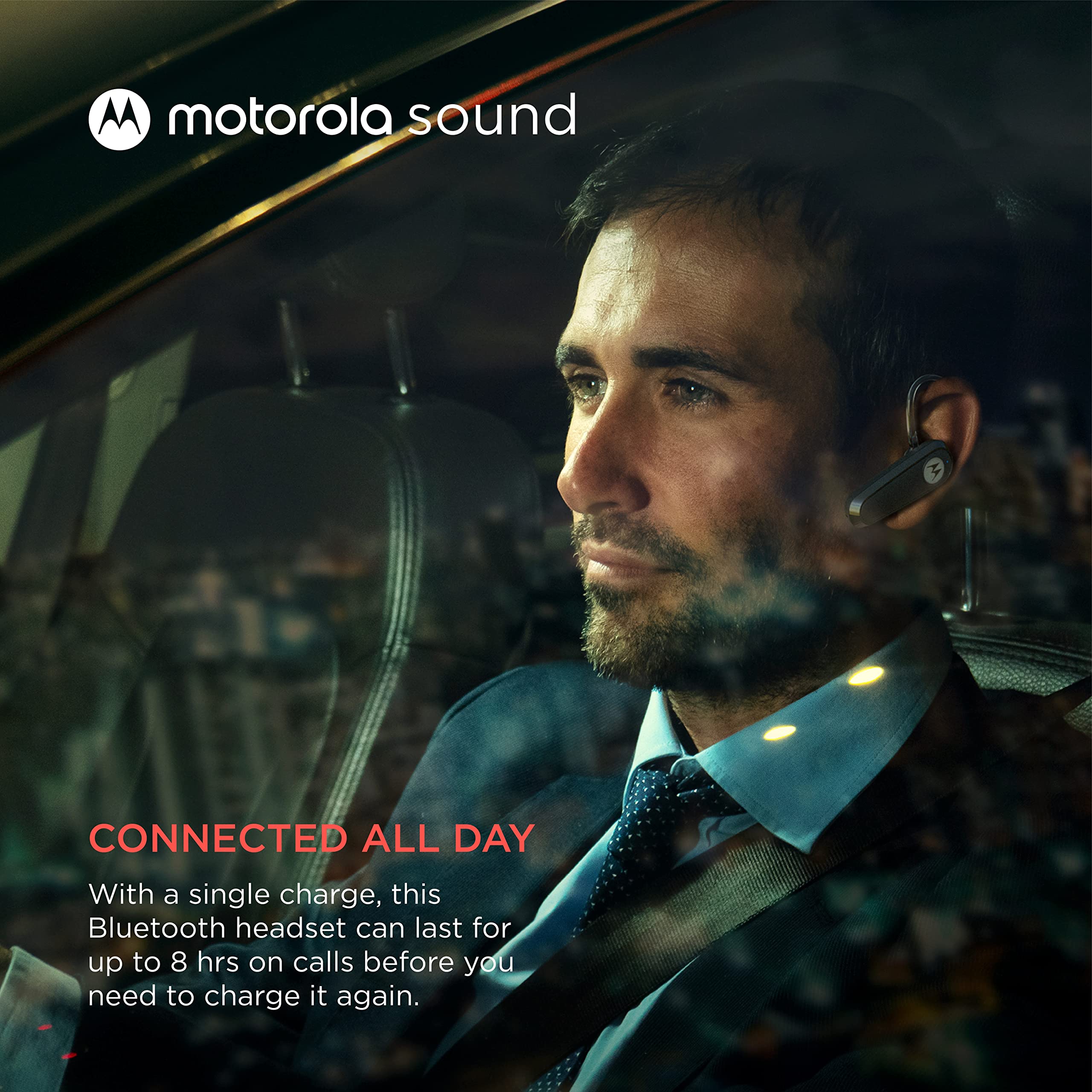 Motorola Sound HK126 Bluetooth Earpiece - in-Ear Wireless Mono Bluetooth Headset with 8-Hour Talk Time, Voice Assistant Compatible, Connects to 2 Devices - Lightweight Bluetooth Phone Earpiece