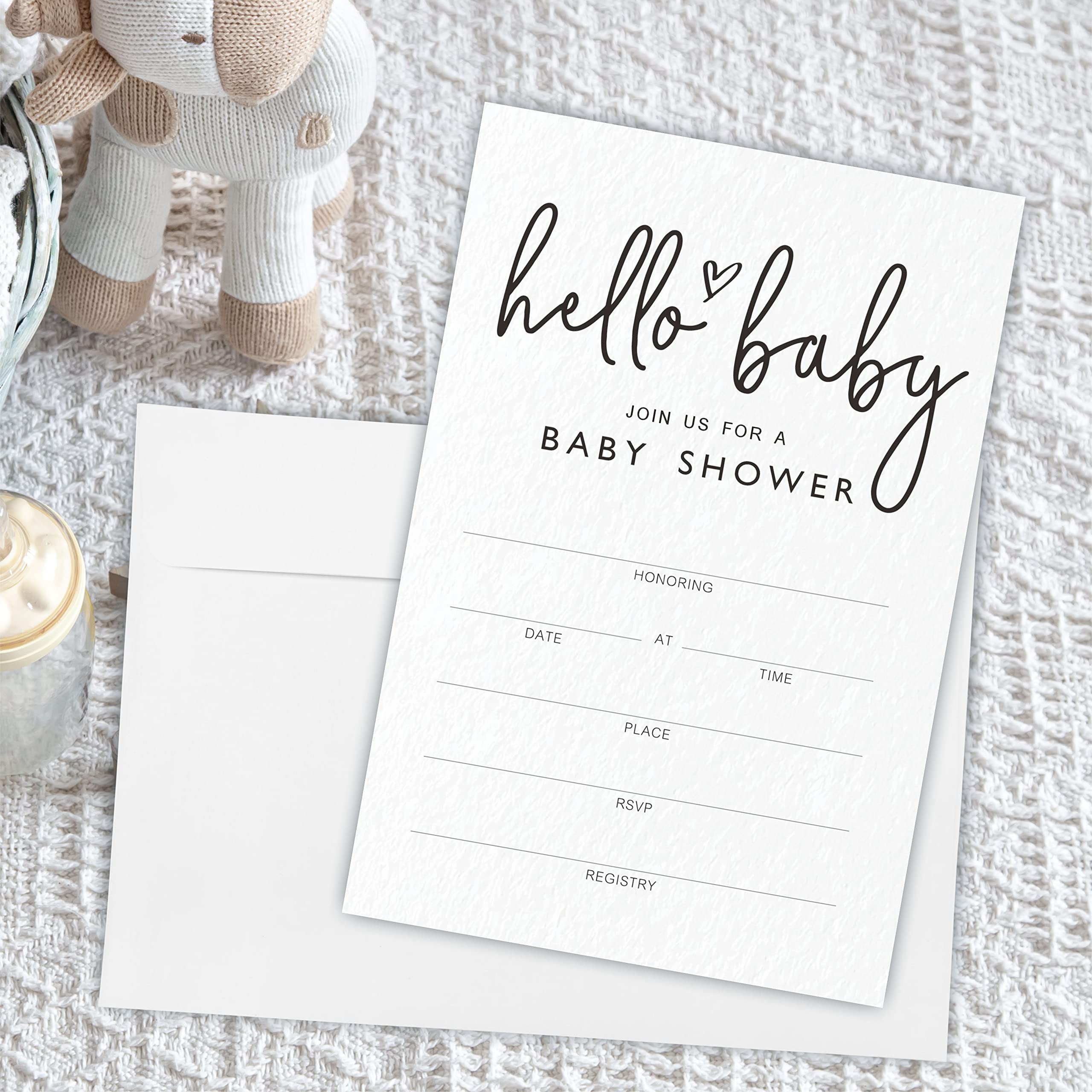 JCVUK Baby Shower Invitations, Hello Baby Gender Reveal Invitation Cards With Envelopes(25 Pack), Modern Minimalist Theme Baby Shower Decorations And Supplies For Boys or Girls(YQK-A09)