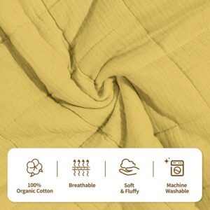 TWINOR Baby Muslin Quilt Blanket，Warm and Lightweight Crib Quilt Neutral Comforter for Newborn and Toddler Boys Girls (Light Yellow)