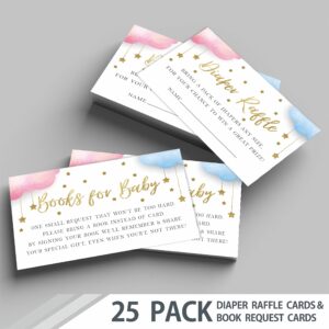 JCVUK Set of 25 Baby Shower Invitations with Envelopes, Diaper Raffle Tickets and Baby Shower Book Request Cards, Twinkle Twinkle Little Star, Gold Moon And Stars Theme Gender Reveal Party(YQKTZ-A06)