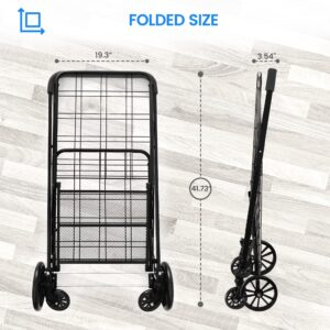 SereneLife Folding Grocery Utility Shopping Supermarket Cart with 360 Rolling Swivel Wheels, Double Basket, Large Capacity 110 lbs, Portable, Collapsible Compact Folding, for Grocery Laundry, Luggage