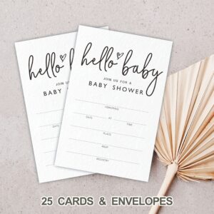 JCVUK Baby Shower Invitations, Hello Baby Gender Reveal Invitation Cards With Envelopes(25 Pack), Modern Minimalist Theme Baby Shower Decorations And Supplies For Boys or Girls(YQK-A09)