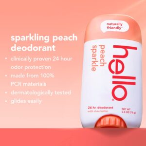 Hello Peach Aluminum Free Deodorant for Women + Men, Natural Fragrance, Dermatologically tested, Baking Soda Free, Parabens Free, Dye Free, 24 Hour Odor Protection, (Pack of 2)