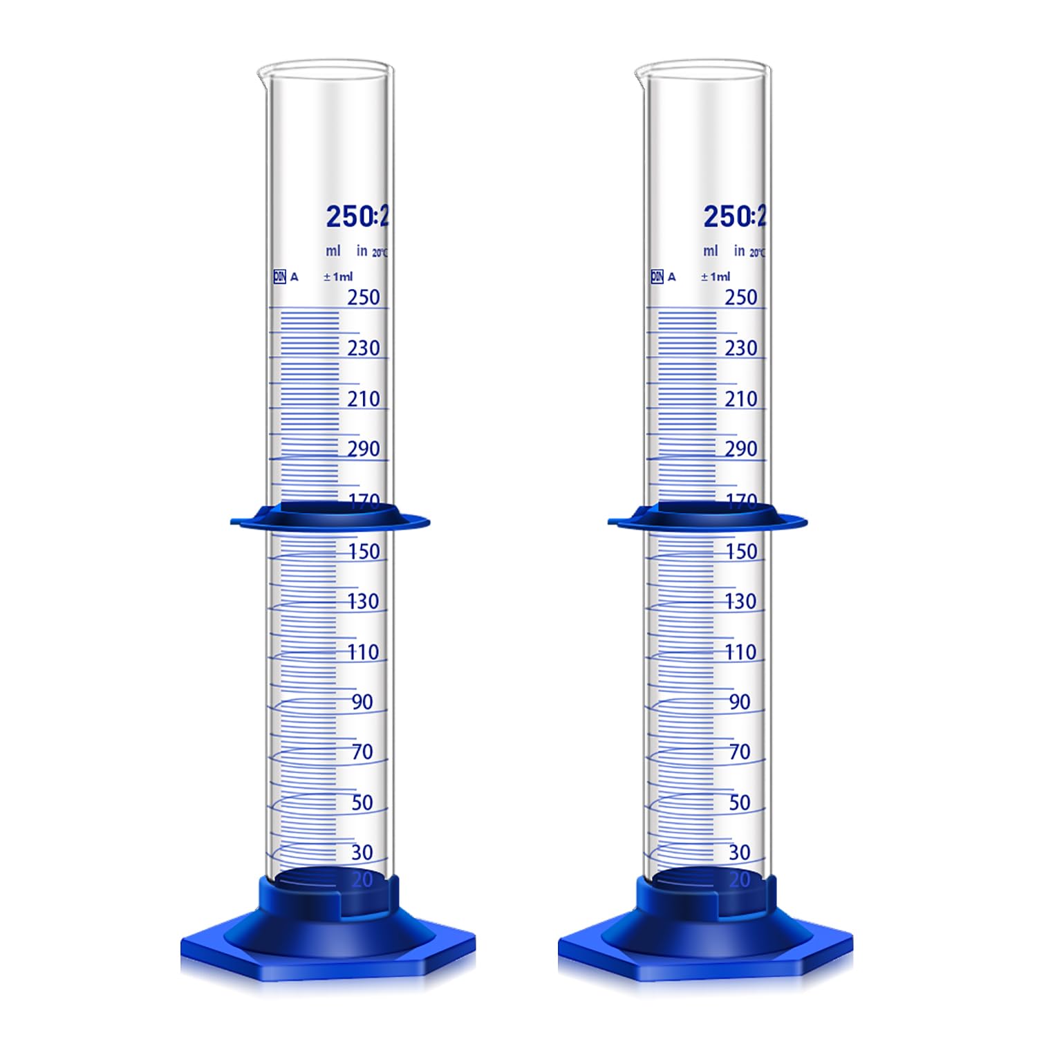 2PCS Graduated Cylinder Measuring Cylinder Thick Glass Lab Cylinders Glass Graduated Cylinder Glass Measuring Cylinder (250ML)