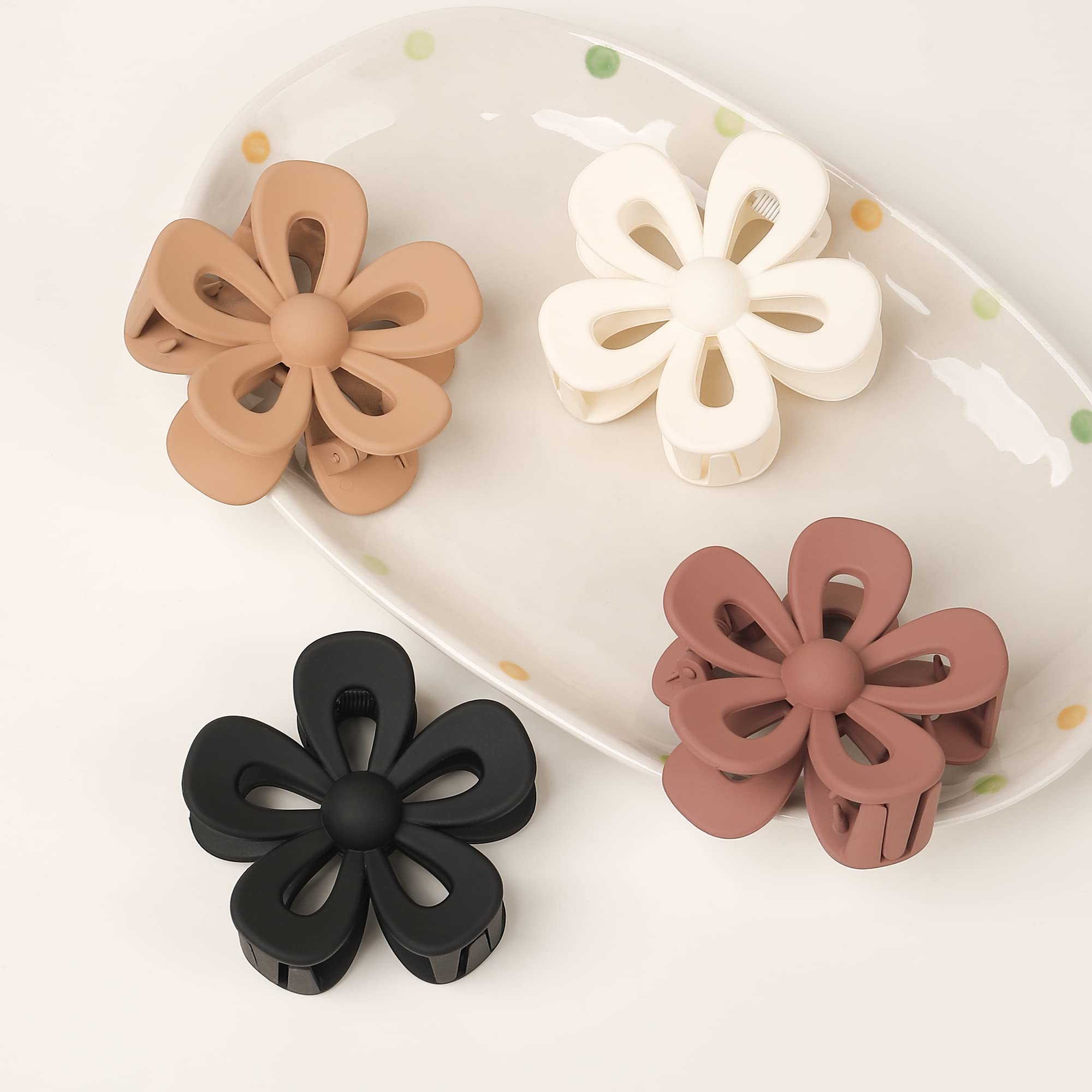 Flower Hair Claw Clip for Women Girls - Cute Matte Flower Non Slip Big Hair Clips for Thick Hair - Strong Hold