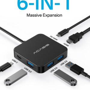 USB C Hub, Multiport Adapter with 4K HDMI, 100W Power Delivery, 3 USB A+1 USB-C 3.0 Data Port, USB C to HDMI Adapter for MacBook, Dell, Lenovo, Surface, iPad PRO, XPS