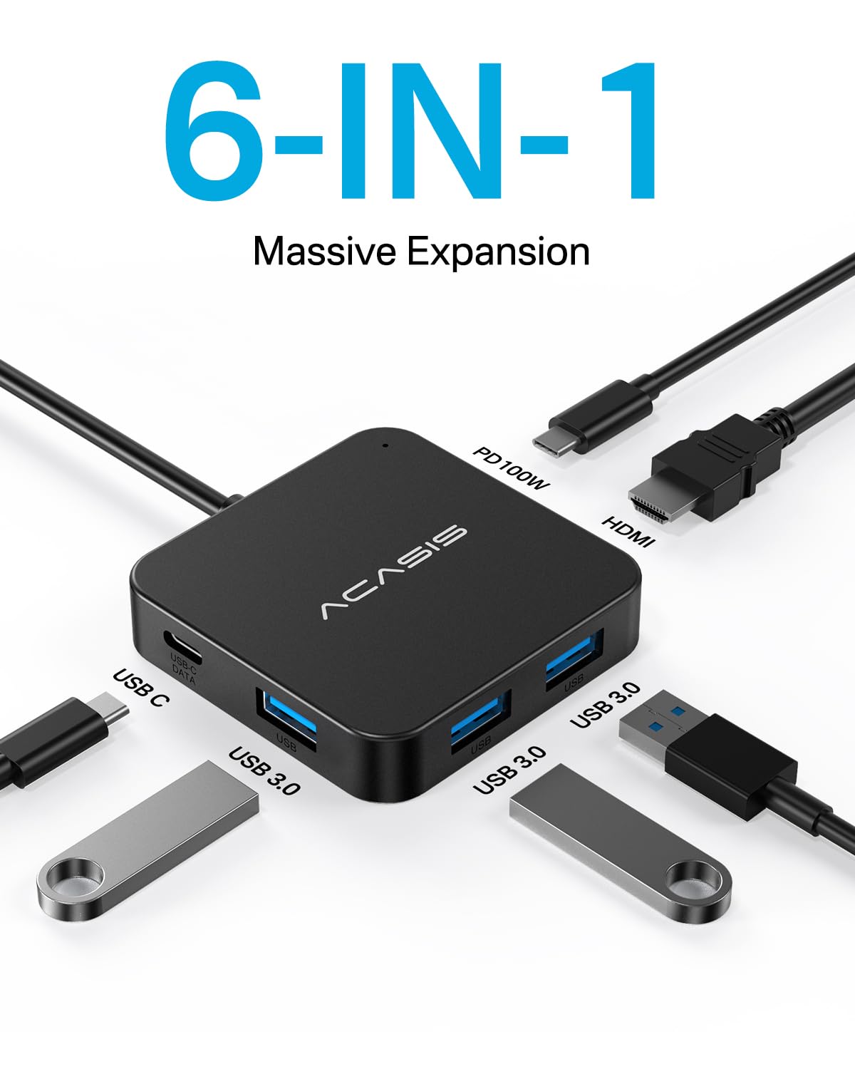 USB C Hub, Multiport Adapter with 4K HDMI, 100W Power Delivery, 3 USB A+1 USB-C 3.0 Data Port, USB C to HDMI Adapter for MacBook, Dell, Lenovo, Surface, iPad PRO, XPS