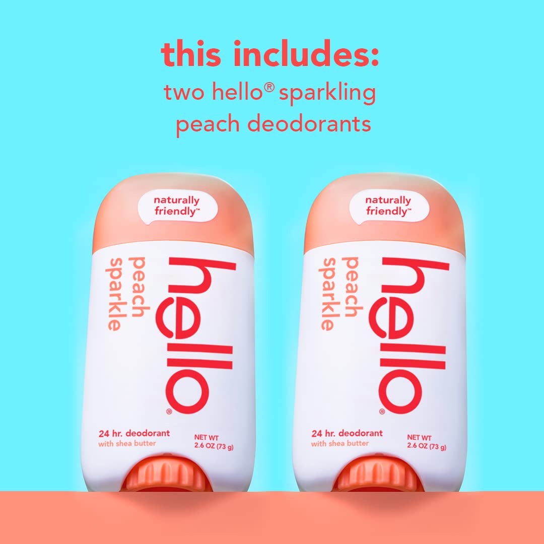 Hello Peach Aluminum Free Deodorant for Women + Men, Natural Fragrance, Dermatologically tested, Baking Soda Free, Parabens Free, Dye Free, 24 Hour Odor Protection, (Pack of 2)