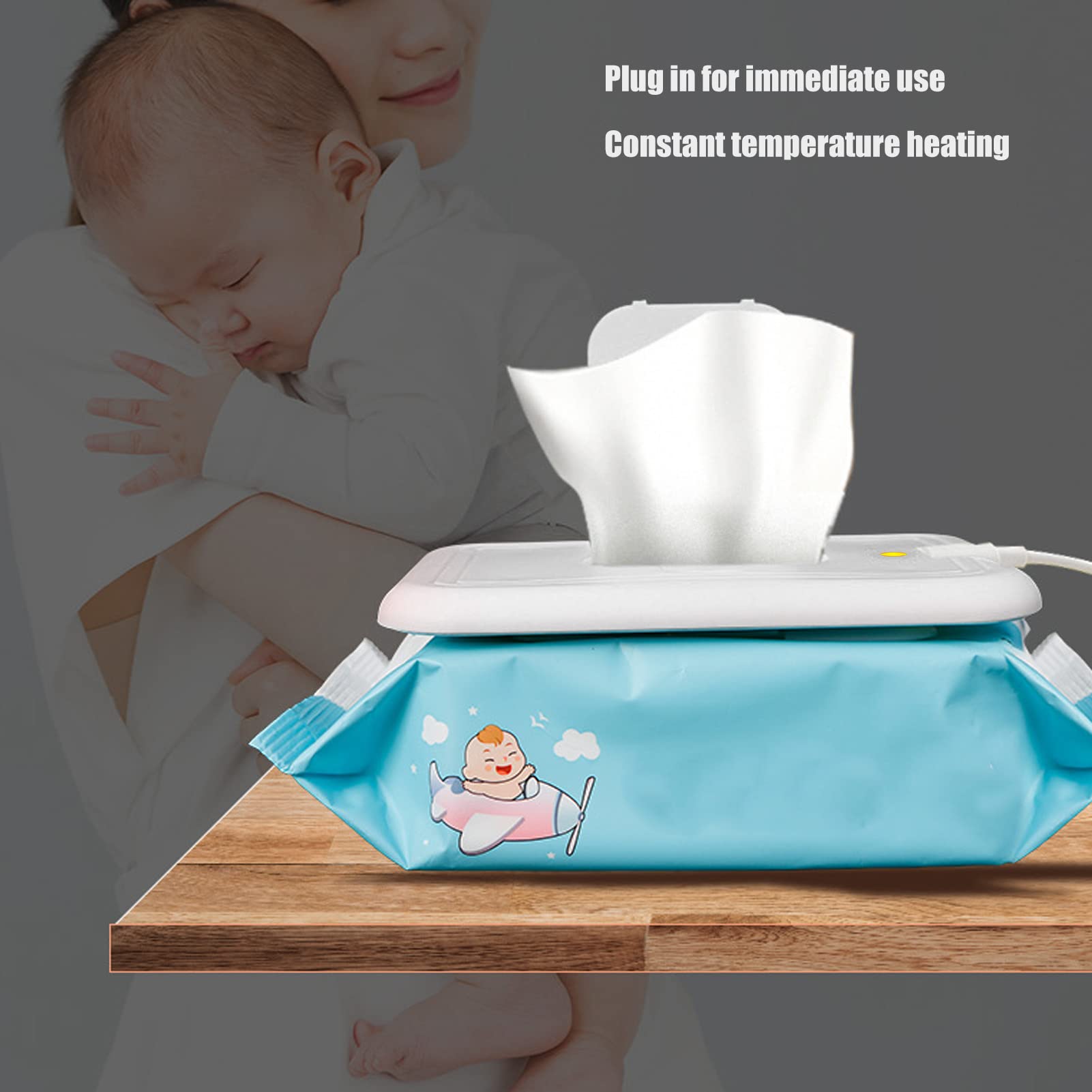 Baby Wipes Warmer Travel Wipes Warmer Portable Thermostat Temperature USB Fast Heating Wipes Warmer for Car Use(White)